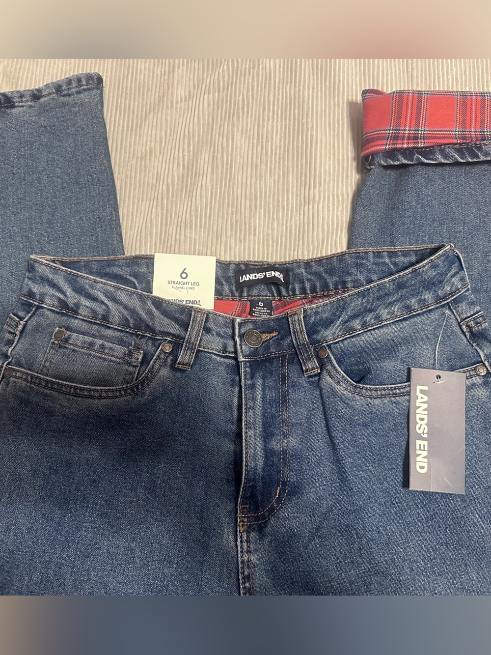 NWT Lands’ End Flannel-Lined Straight Leg Jeans size 6